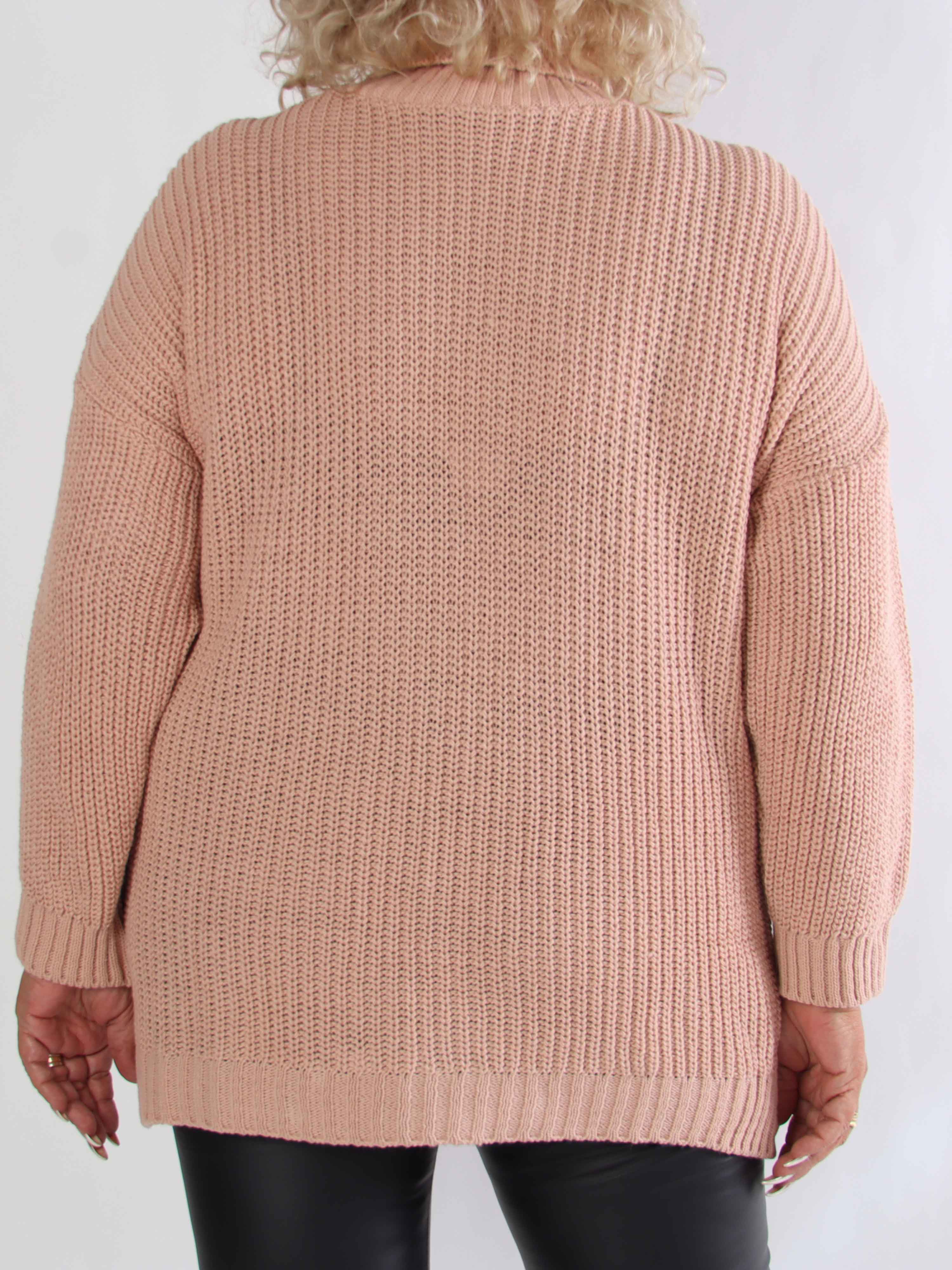 Cindy - Enfärgad mysig stickad plus size tröja med polotröja